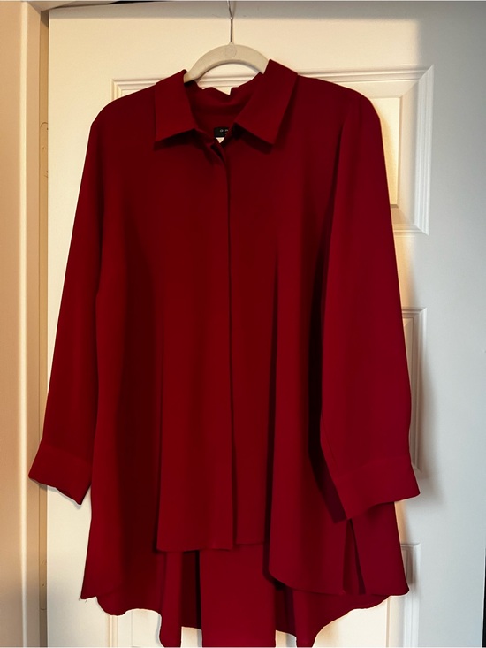 Grace Tops - Grace: The Perfect Fit Red Longline Button-Front Women's Blouse
